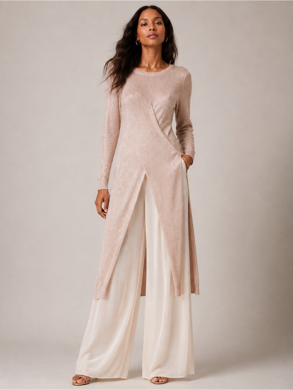🔥 FREE w PURCHASE 🔥 Venus Light Pink Metallic Knit Maxi Crisscross Front Maxi